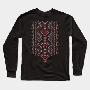 Palestinian Jordanian Realistic Embroidery Pattern #15 - Palestine Traditional Tatreez Cross Stitching Art Red-White Long Sleeve T-Shirt